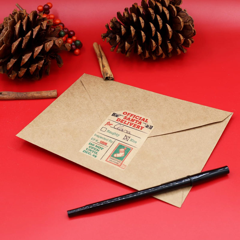 Natural Kraft from Santa Claus Stickers – 2 x 3 Inch Vintage Christmas Gift Tags, Set of 25 Labels – Eco-Friendly Holiday Wrapping, Made in The USA