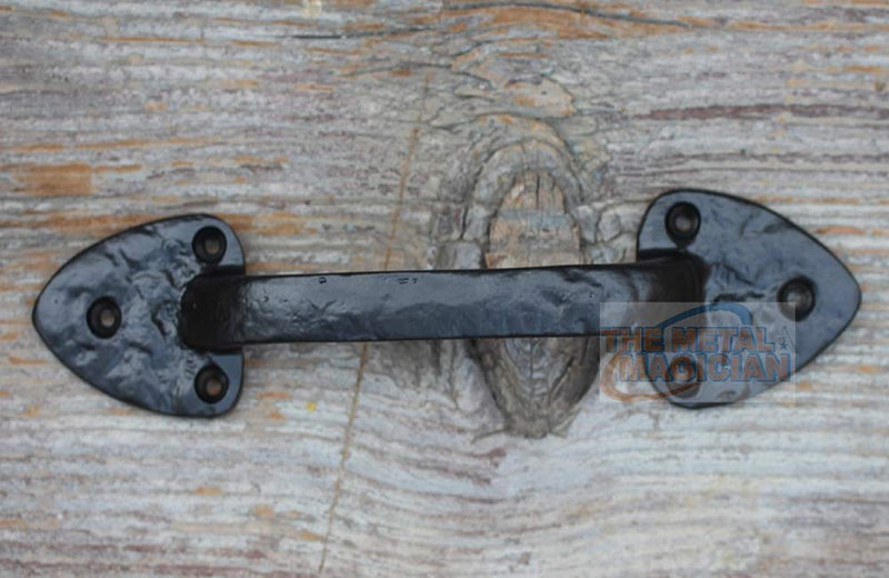 The Metal Magician 8.25 Inch Barn Door Handles, Pack of 2, Garage Door Handles Decorative, Hardware Rustic Leaf Spear Design Black Cast Iron Handle, Fence Gate, Metal Gate, Kitchen Cabinets