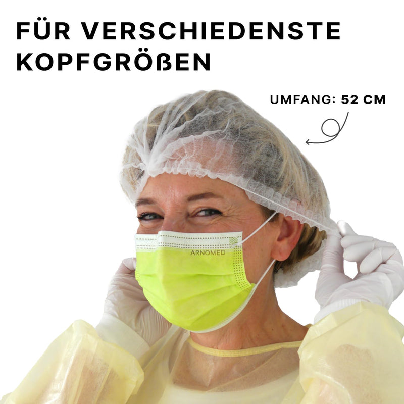ARNOMED hair net, surgical cap made of disposable fabric white, disposable hair nets 100 pieces for the kitchen or dentist, hygiene accessories for medicine, surgical head caps 52cm, disposable hair net for men/women, hair cover white