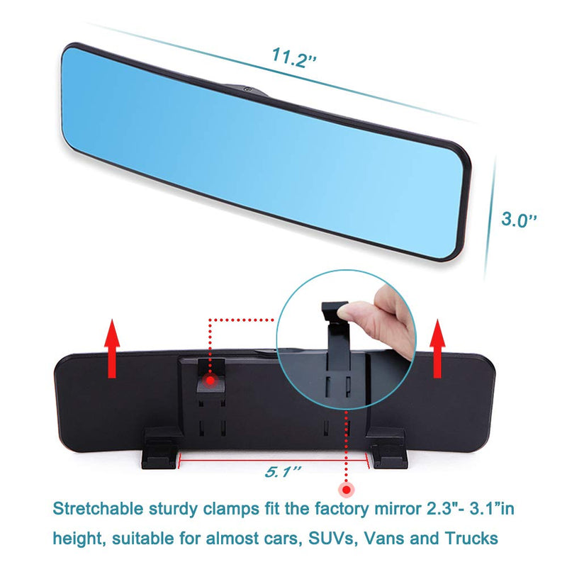 SkycropHD Anti Glare Rear View Mirror for Car, Clip on Wide Angle Panoramic Rearview Mirror Eliminate Blind Spots – Convex, Blue