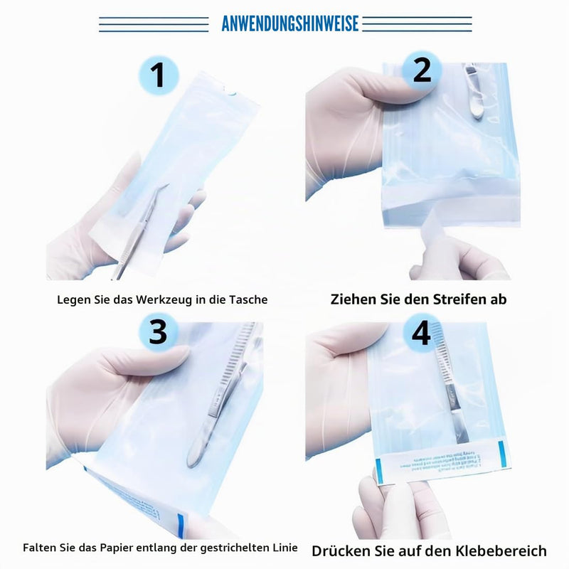 WUSJCOF 100 Sterile Bags for Autoclave, Self-Adhesive Bags for Disinfecting, Sterilisation Bags for Nail Salon, Used for Dental Instruments and Nail Care, 70 x 230 mm M 70x230mm