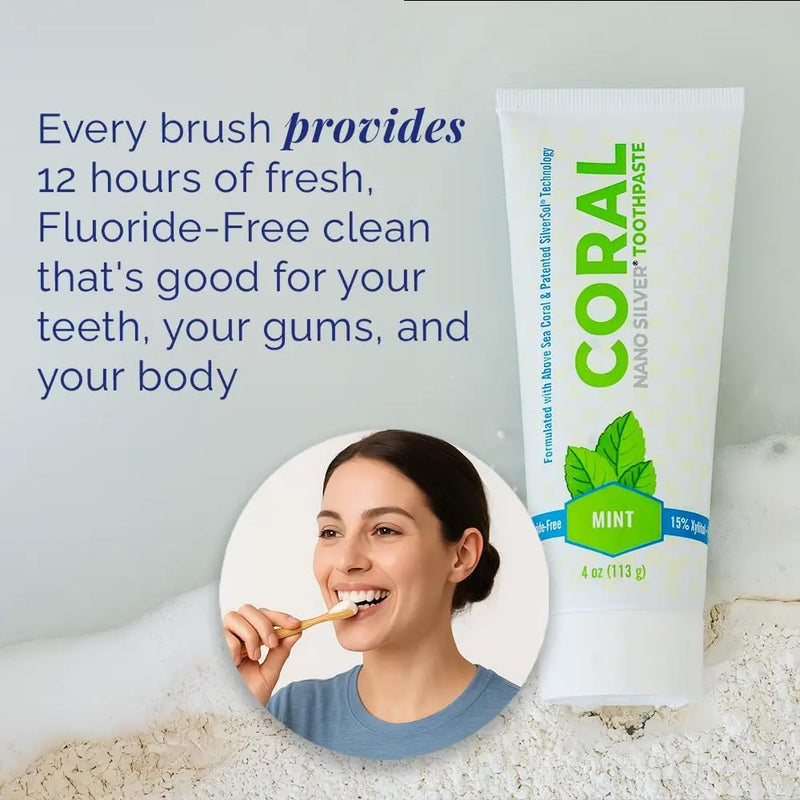 Coral White Nano Silver Mint Toothpaste, Natural Fluoride Free Teeth Whitening Toothpaste, Coral Calcium Nano Silver Infused SLS, Glycierin Free 4 Ounce (2 Pack) 4 Ounce (Pack of 2)