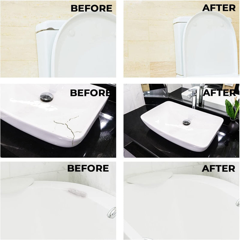 Tub Repair Kit White for Acrylic, Porcelain, Enamel & Fiberglass Tub Repair Kit for Sink, Shower & Countertop - Bathtub Refinishing Kit for Cracked Bathtub Scratches - Shower Bases & Pans