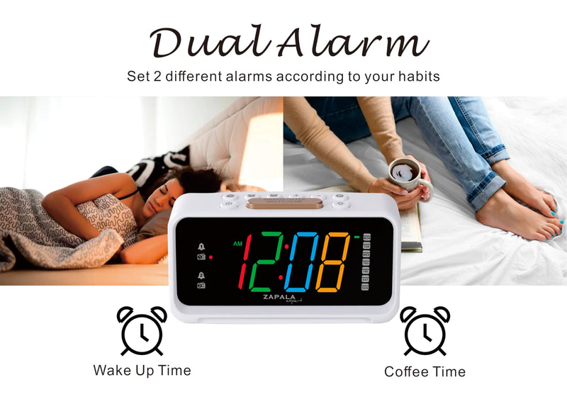 Alarm Clock Radio, 2 Alarms Jumbo LED Display Plug in Digital FM Clock Radio with USB Charging Port, Days Display, Adjustable Volume & Dimmer, Nightlight, Snooze for Deep Sleepers kids