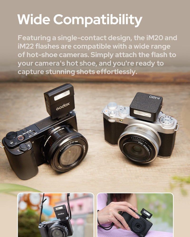 Godox iM22 iFlash Camera Flash and Lightweight Portability Single-Contact Hotshoe Lithium Battery Type-C Charging 440 Full-Power Flashes