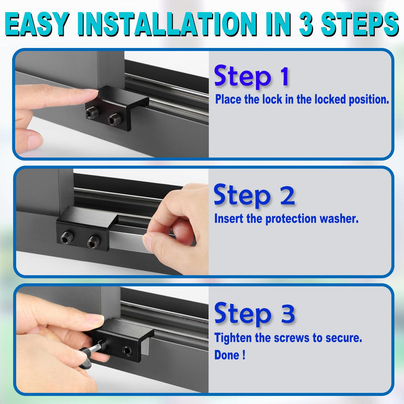 Sliding Window Locks (10 Sets), Security Window Locks with Keys, Adjustable Aluminum Sliding Window Stops, Easy Installation Without Drilling, for Vertical and Horizontal Sliding Windows (Black) 10 Set Double Lock Black