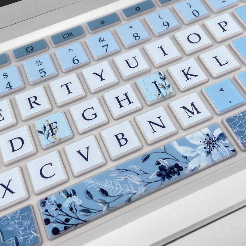 Silicone Keyboard Cover for HP Chromebook 11 x360, Chromebook 11 G2/G3/G4/G5/G6 EE/G7 EE, HP Chromebook 14-ca 14-ak 14-X Series, HP Chromebook 14 G2 G3 G4, Gray Blue Flower
