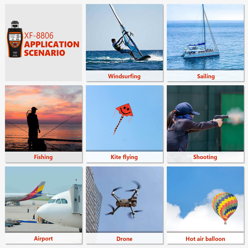 Digital Cup Wind Meter, Handheld Anemometer ±4% High Accuracy Wind Gauge Measures MAX/MIN/AVG Wind Speed & Temperature (℃/℉), Wind Meter with Compass for Shooting, Sailing, Surfing, Drone XF-8806