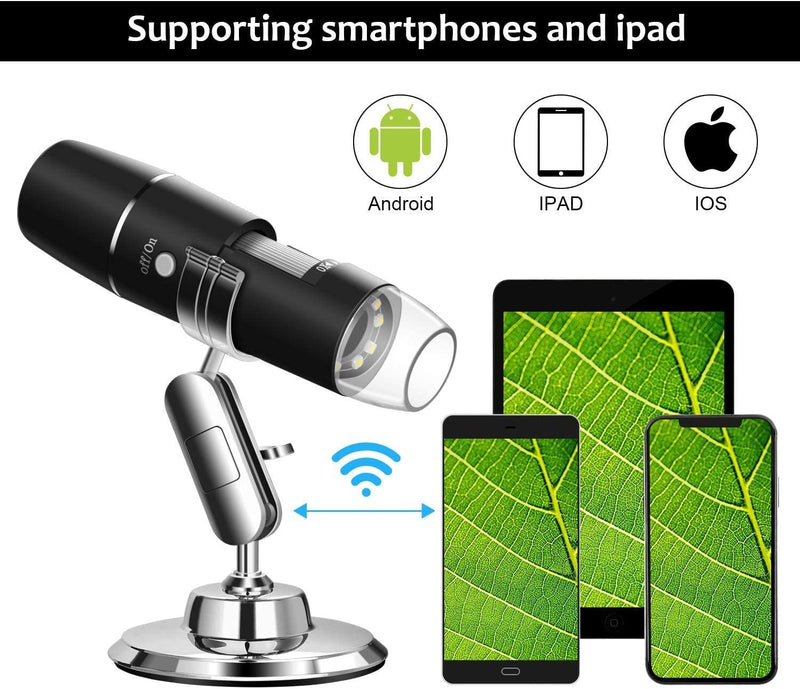 WADEO Digital USB Microscope, Portable WiFi Microscope 50X-1000X Magnification with Endoscopy and 8 LED, Digital Microscope for Android, iOS, Windows Silver, 50X-1000X Magnification