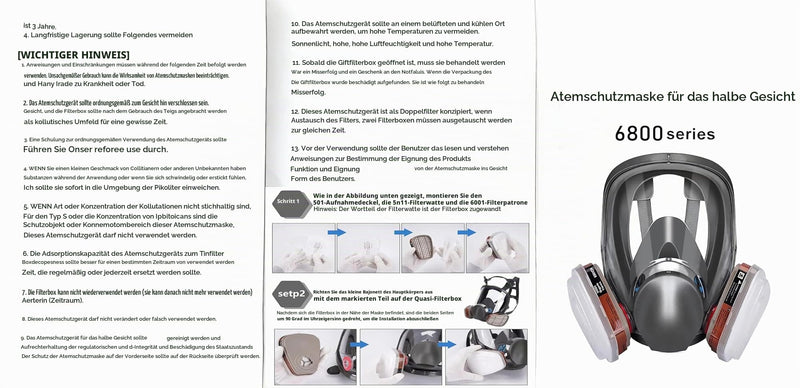 Full Face Respirator Mask with 40mm Activated Carbon Filter 6001CN Filters for Gas, Dust, Spray Paint and Chemicals Mask+6001+20Filters