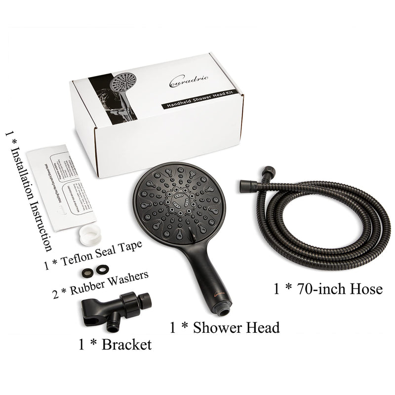Handheld Shower Head, 6" Oil-Rubbed Bronze Face 6 Spray Setting Shower Head with High Pressure, Brass Swivel Ball Mount and Extra Long Flexible Stainless Steel Hose Standard 2.5 GPM Oil Rubbed Bronze
