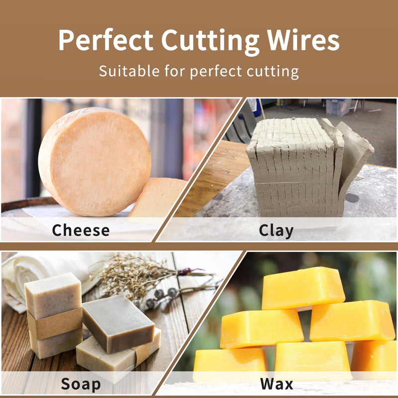 Stainless Steel Cheese Slicer Wire 44"Long-For Soft and Hard Cheese (2 Beech wood handles + 3 Cutting Replacement Wires 44") 44' burlywood handle