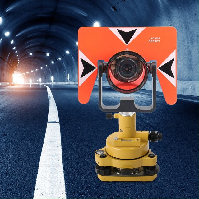 All-Metal Single Tilt Prism 64mm Copper-Coated Surveying Prism, High Precision 5/8" Thread, 0/-30mm Offset Total Stations Prism with Case Soft Bag for Land, Tunnels, Mines, and Roadwork Surveying