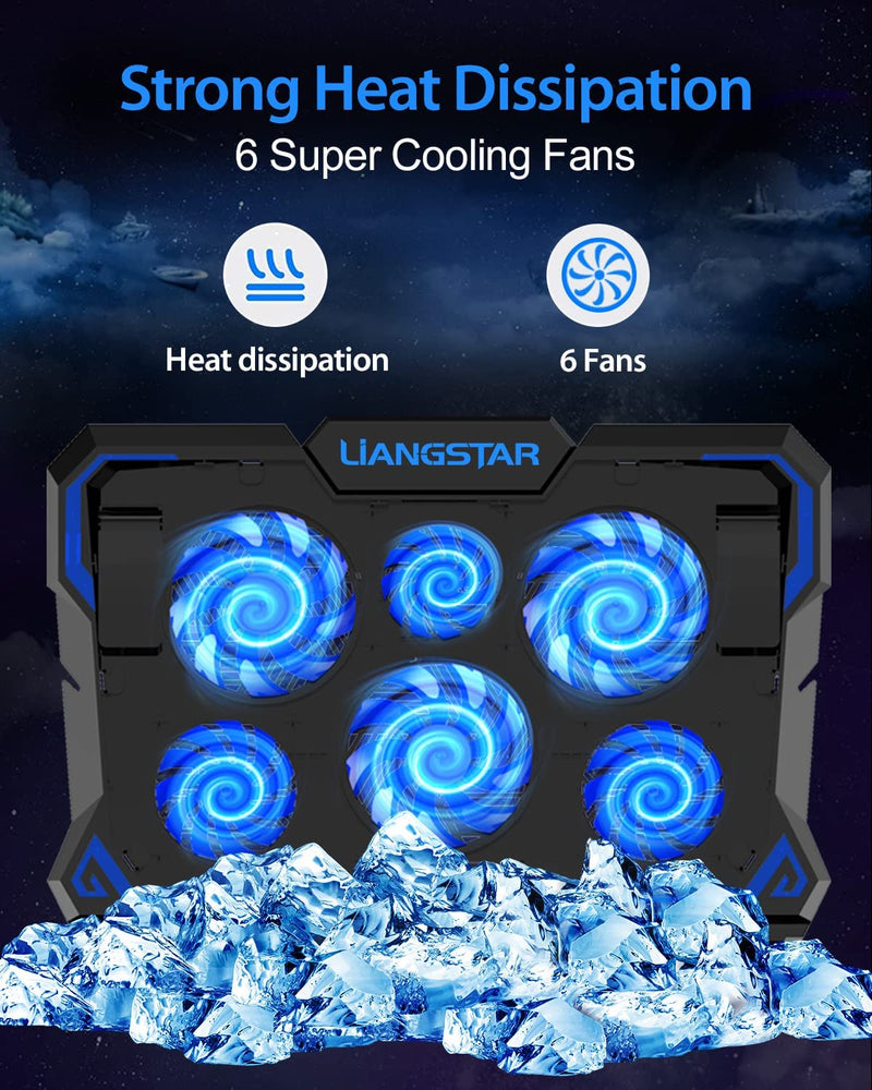 LIANGSTAR Laptop Cooling Pad with 6 Quiet Led Fans for Gaming Working with Phone Holder
