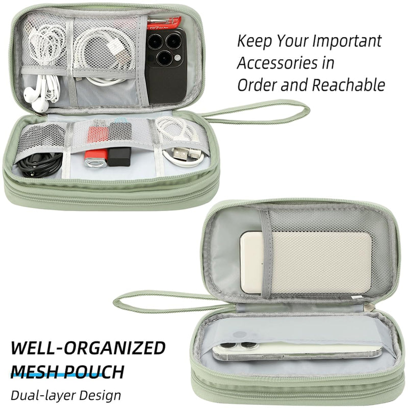 Cord Organizer Travrel Bag, Electronic Organizer Travel Case, Water Resistant Cable Organizer Pouch for Cable, Cord, USB, Charger, Phone, Power Bank, Earphone (Mint Green, Medium) Mint Green