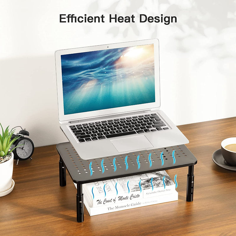 HUANUO Monitor Stand, Monitor Stand Riser 3 Height Adjustable, Monitor Riser with Airflow Vents, Laptop Stand for Desk, Laptop Riser, Desk Organizer for Monitor, 15.6" Laptop, PC, Printer Black