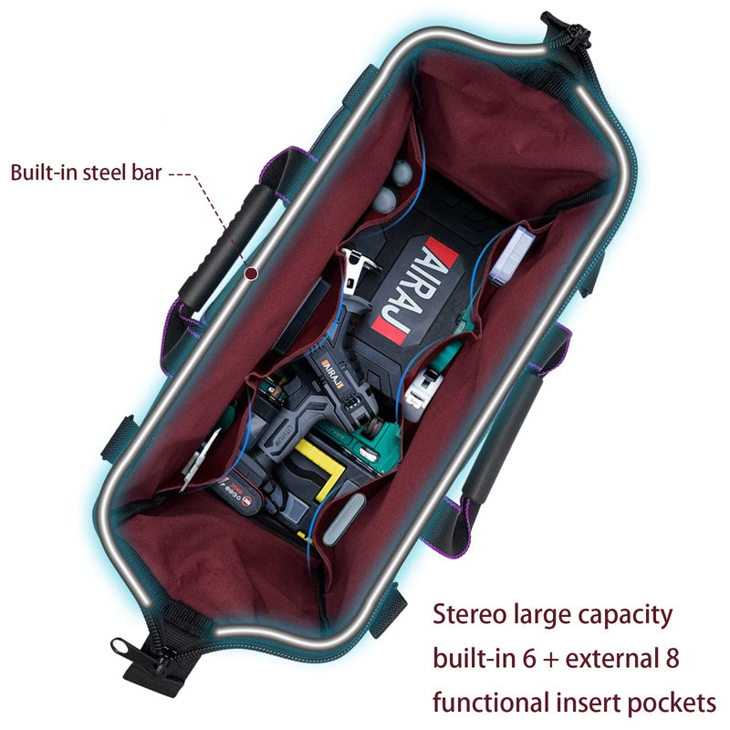 Garden Tools Bag 16 inch Wide Mouth Tool Bag with Molded Base Tool Tote for Women, Heavy Duty,600D polyester fabric (Purple color) Purple color