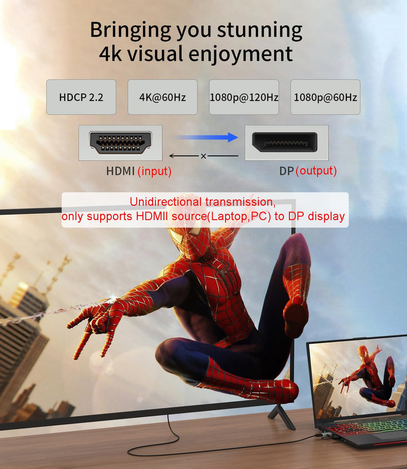 HDMI to Displayport Adapter [1 Pack], 4k@60Hz HDMI to Displayport Converter, Aluminium HDMI Male to DP Female Adapter Compatible with PC, Graphics Card, Laptop and More 1.96 inch 1 Pack