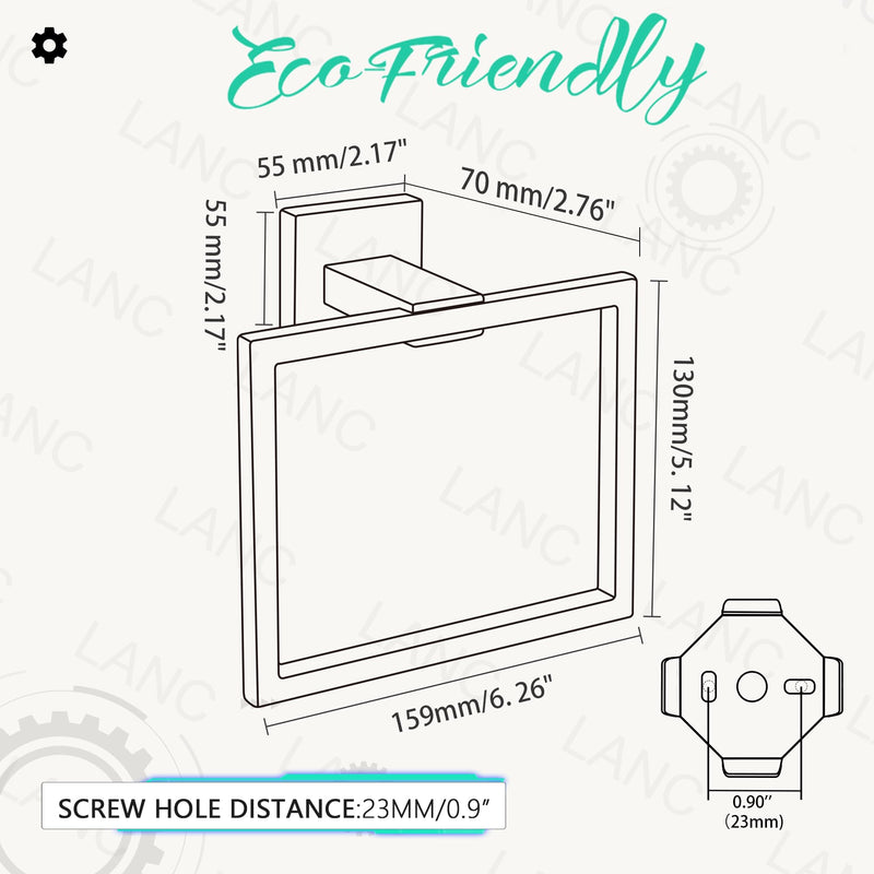 LANC Hand Towel Holder for Bathroom Wall Mount Brushed Nickel Square Hand Towel Rings 2PC Towel Ring for Toilet Bathroom Hardware Accessories Stainless Steel Modern Shower Towel Hanger, A8896BN-P2 2 Pack