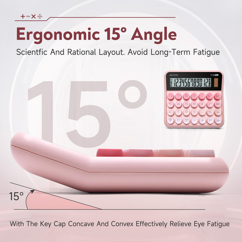 Mechanical Calculator,12 Digits, Large LCD Display,Big Buttons,Solar and Battery Dual Power Mechanical Keyboard Desktop Pink Calculators,Cute and Aesthetic (Pink, Large) Pink Gradient