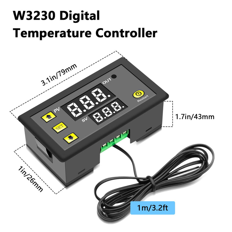 APKLVSR W3230 LCD Digital Thermostat, Digital Temperature Controller DC 12V 20A, Digital Thermostat Temperature Switch-50-120℃ with LCD Digital Display & Temperature Probe High Temperature Alarm-2 Pieces