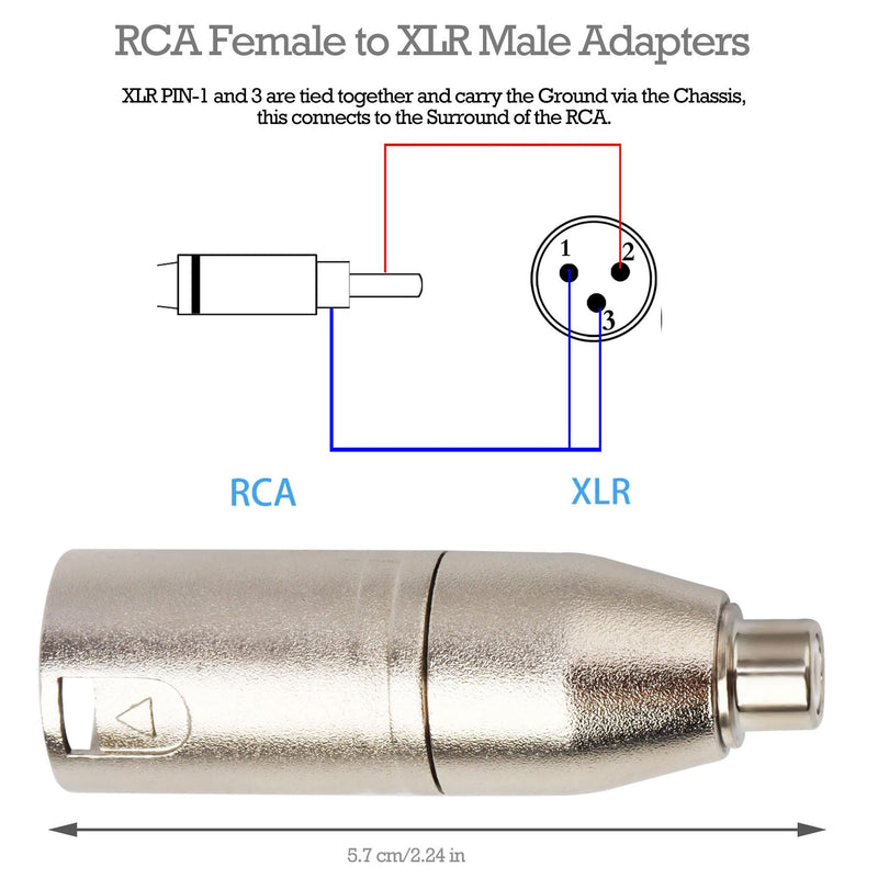 tisino Female RCA to XLR Male Adapter, XLR to RCA Converter Gender Changer Audio Coupler Connector - 2 PACK