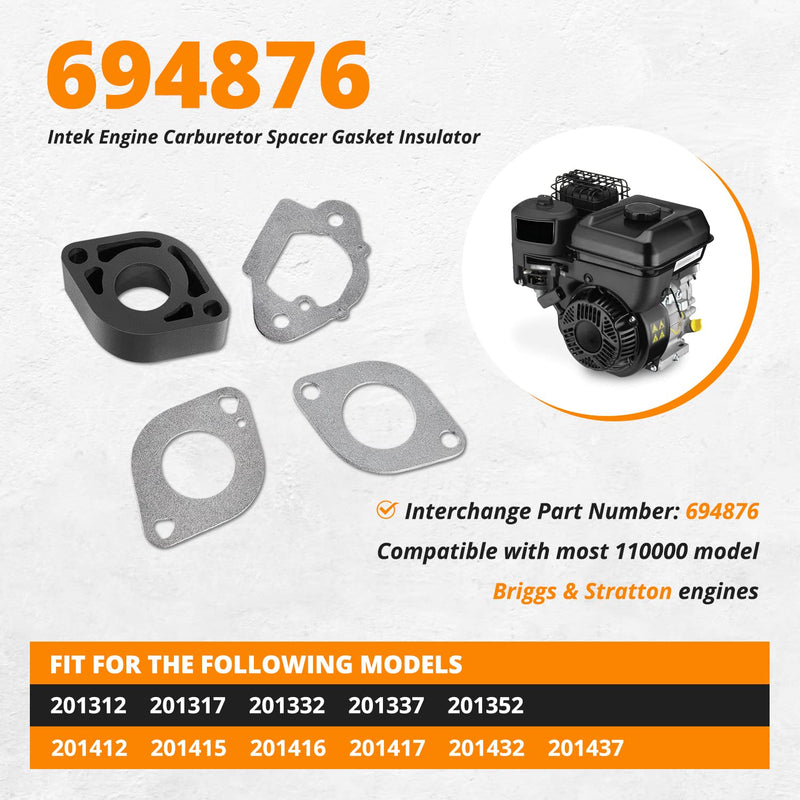 Replace for 694876 Intek Engine Carburetor Spacer Gasket Insulator Compatible with Briggs & Stratton, Fit for Models 201312, 201317, 201332, 201412, 201415