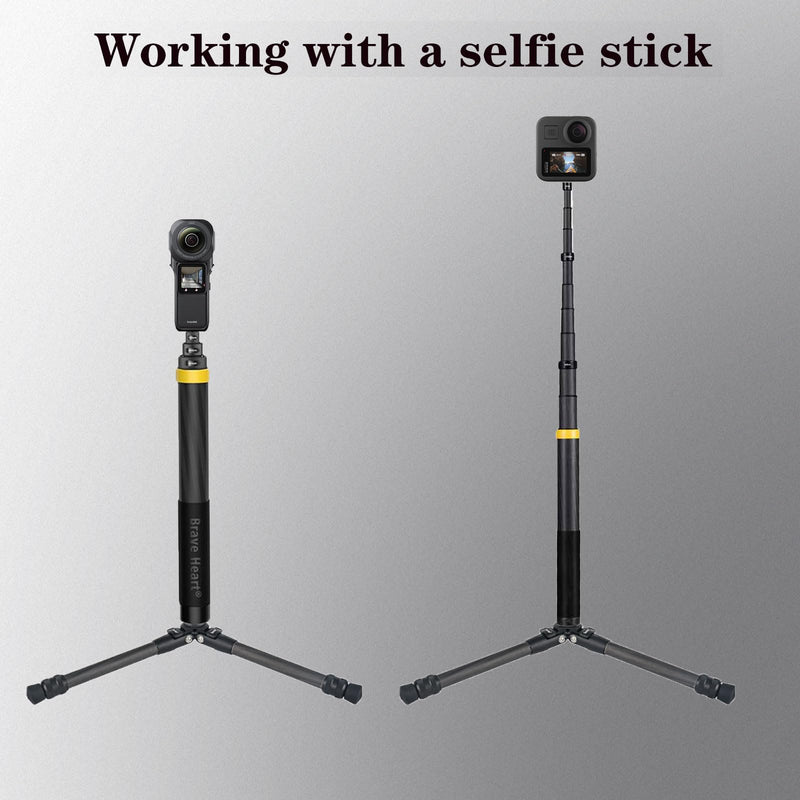 True Carbon Fiber Mini Tripod Desktop Tabletop Stand Tripod for insta360 Insta 360 ONE X X2 X3 RS Gopro Go pro Hero 12 11 9 8 7 6 5 DJI Smooth 4, Osmo Mobile, Ronin-S Accessories (Silver) Silver