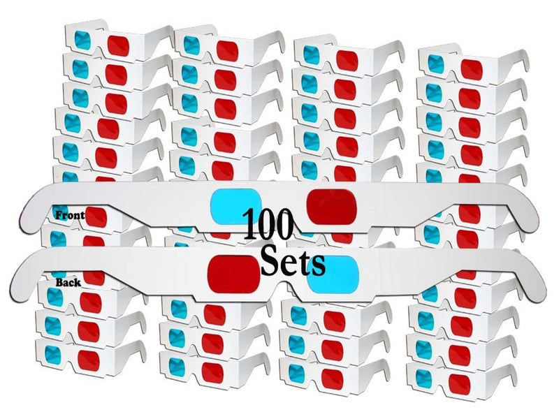 100 Pairs 3D Cardboard Glasses Universal Anaglyph 3D Glasses Cardboard Paper Red Blue Cyan or Movie (100 Pairs) 100 Pairs