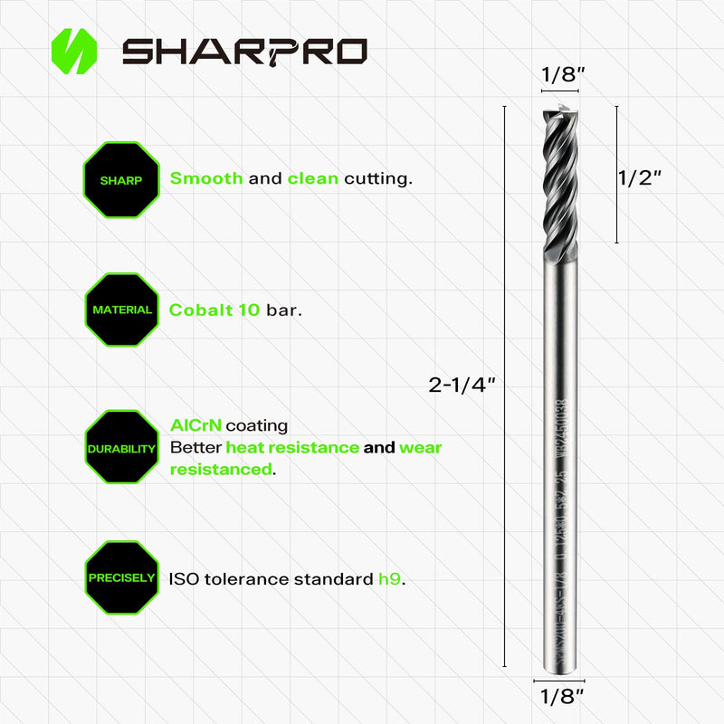 1/8 Inch Shank Carbide Square End Mill, 4 Flute CNC End Mills, Heat-Resistant Metal Endmill Suitable Alloy Steel, Stainless Steel, Various Cast Iron（5PCS） 1/8 in(4 Flute) 5