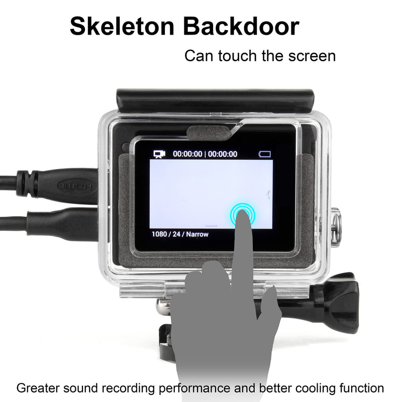 SOONSUN Side Open Protective Skeleton Housing Case for GoPro Hero 4 Black, Hero 4 Silver, Hero 3+, Hero 3 Cameras – LCD Screen Touchable and Charging without Removing The Housing Case