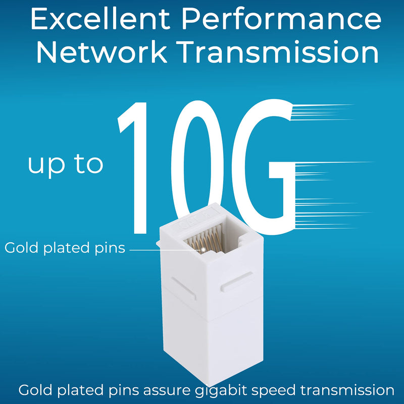 Rapink RJ45 Coupler Inline Adapter Keystone, Female to Female Network Connector 5 Pack for Ethernet Cat6/Cat5e/Cat5 Cable Extender with Gold Plated White 5 pcs