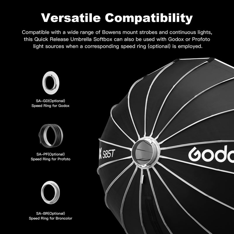 Godox S65T 25.6" 65cm Umbrella Softbox Bowens Mount Quick Release Small Softbox with Diffuser for Photography Shooting Continuous Light Strobe Flash 25.6"