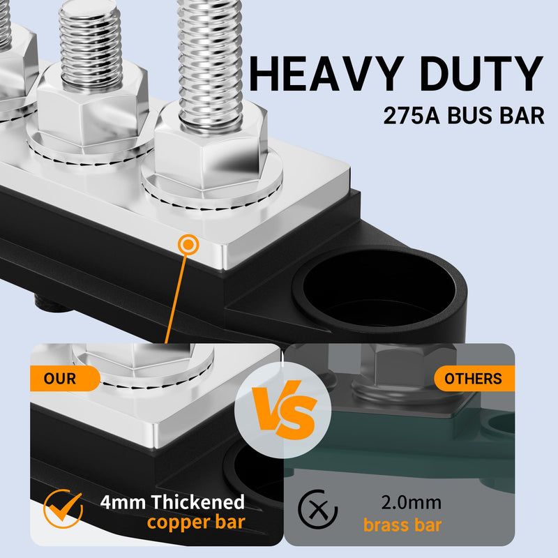 250A DualBus 12V Dual Row Bus Bar Power Distribution Block 12 x 5/16" Terminal Studs Positive and Negative Battery Bus Bar 250A Dual Bus 6 x 5/16" Studs