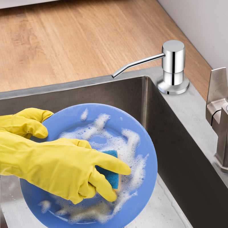 Soap Dispenser for Kitchen Sink, Built in Sink Soap Dispenser Lotion Dispenser with 17 OZ Bottle, Refill from The Top Bar Sink Soap Dispenser, Chrome Chrome 01 Comes with 17 OZ Bottle