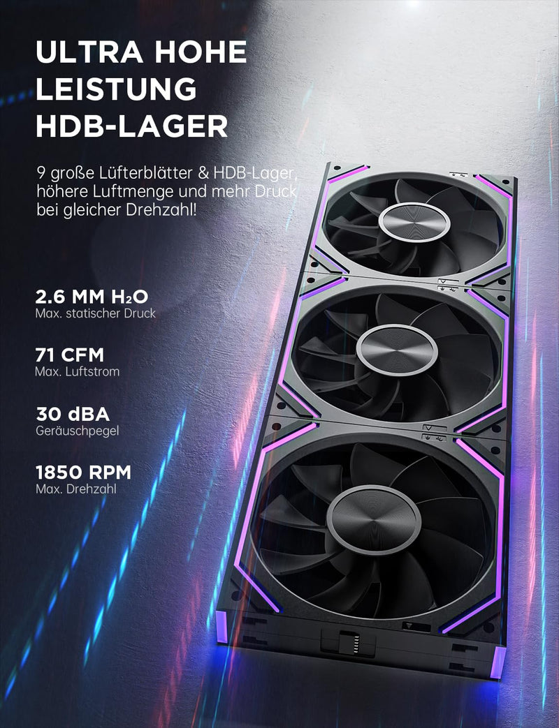 AsiaHorse Dawn RGB PC Fan 120 mm Reverse Case Fan Pack of 3 ARGB Daisy Chain PC Fan [Infinity Mirror] [HDB] 71 CFM/1850 RPM/2.6 MMH2O 4 Pin PWN & 5V 3-Pin ARGB for Asus Aura ASRock GIGABYTE MSI black 3 x 120MM-Reverse