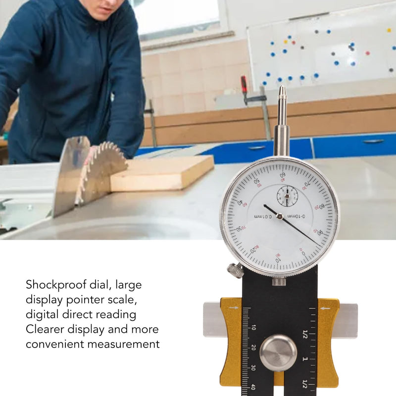 Table saw dial indicator, table saw measuring device for aligning and calibrating workshop machines