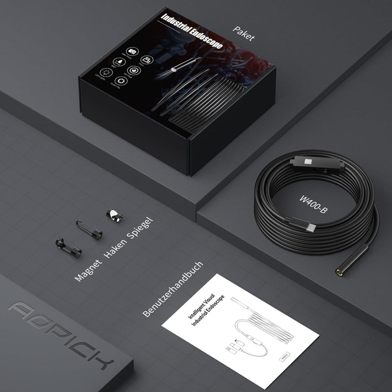 Endoscope Camera with Light, 1080P HD Endoscope Camera Mobile Phone with Light, Waterproof, IP67, No WiFi Required, Inspection Camera, Channel Camera, Mobile Phone with 8 LED Lights for Android & iOS 5 m