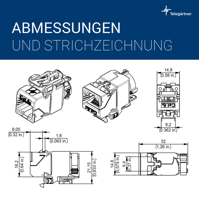 TELEGÄRTNER J00029A6000 Module AMJ-SL T568A 6x2 Pack 100023207 | 32mm, tool-free installation, GHMT PVP certified, 10Gbit/s, Safe-Lock closure, 360° die-cast zinc shielding, (2 pcs)