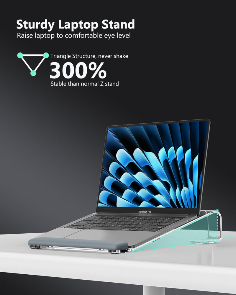 Clear Acrylic Laptop Stand for Desk, with Wrist Rest, Ergonomic Detachable Mount Compatible with 10-17'' All Laptops Such as MacBook Air Pro/HP/Dell/Lenovo Acrylic Clear
