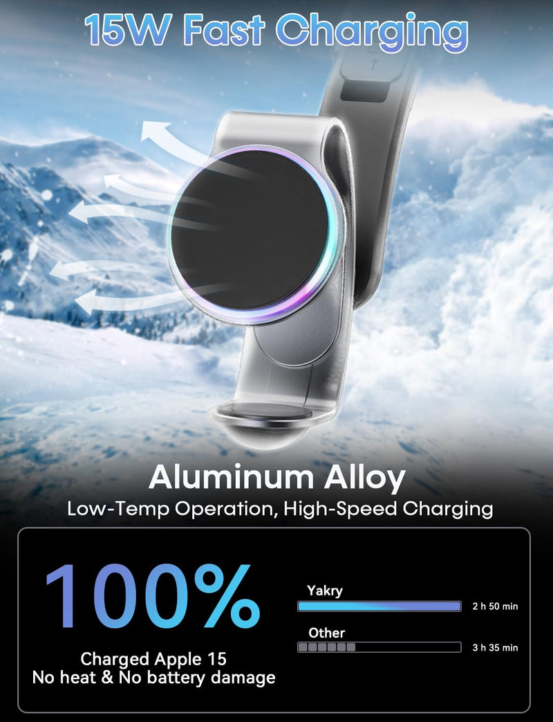 2 in 1 for MagSafe Car Mount Charger Wireless - 18W Aluminum Alloy Magnetic Car Charger with 42.5W Car Power Adapter - Dashboard Car Phone Holder Mount for Apple Watch/iPhone 15/14/13/12/Magsafe Case