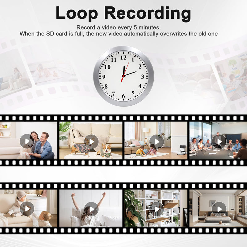 Hidden Camera Wall Clock - FHD Nanny Cam with Motion Detection - Spy Camera for Indoor Office Home Security - No WiFi Function - SD Card Not Included