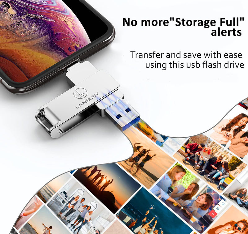 256GB Flash Drive for Phone Photo Stick,Phone Flash Drive USB 3.0 External Storage,3 in 1 Memory Stick is Compatible with i 0S/Pad/Android/PC/Mac (256GB, Silver) 256gb