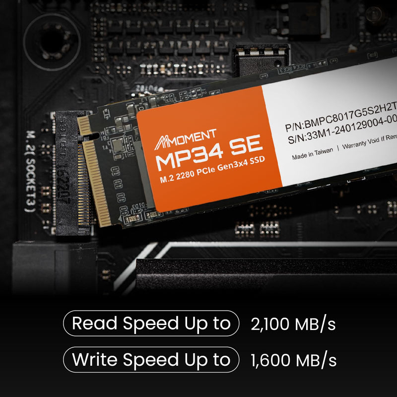 MMOMENT MP34 SE 512GB PCIe Gen3 NVMe M.2 2280 Internal Solid State Drive, Gen3.0X4 Read Speed Up to 2100MB/s for Latop and PC