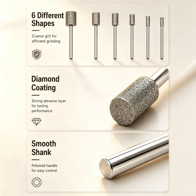 12 Diamond Burr 150 Grit Diamond Cutter with 3mm Shank Accessories Rotary Tool for Engraving, Carving, Gemstones, Grinding and Polishing on Stone, Glass, Ceramic and Jade
