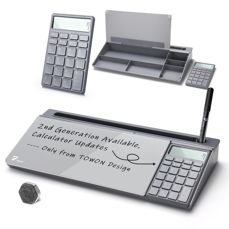 Gray Desktop White Board Glass with Calculator＆ Small Desktop Dry-Erase Pad Glass whiteboard