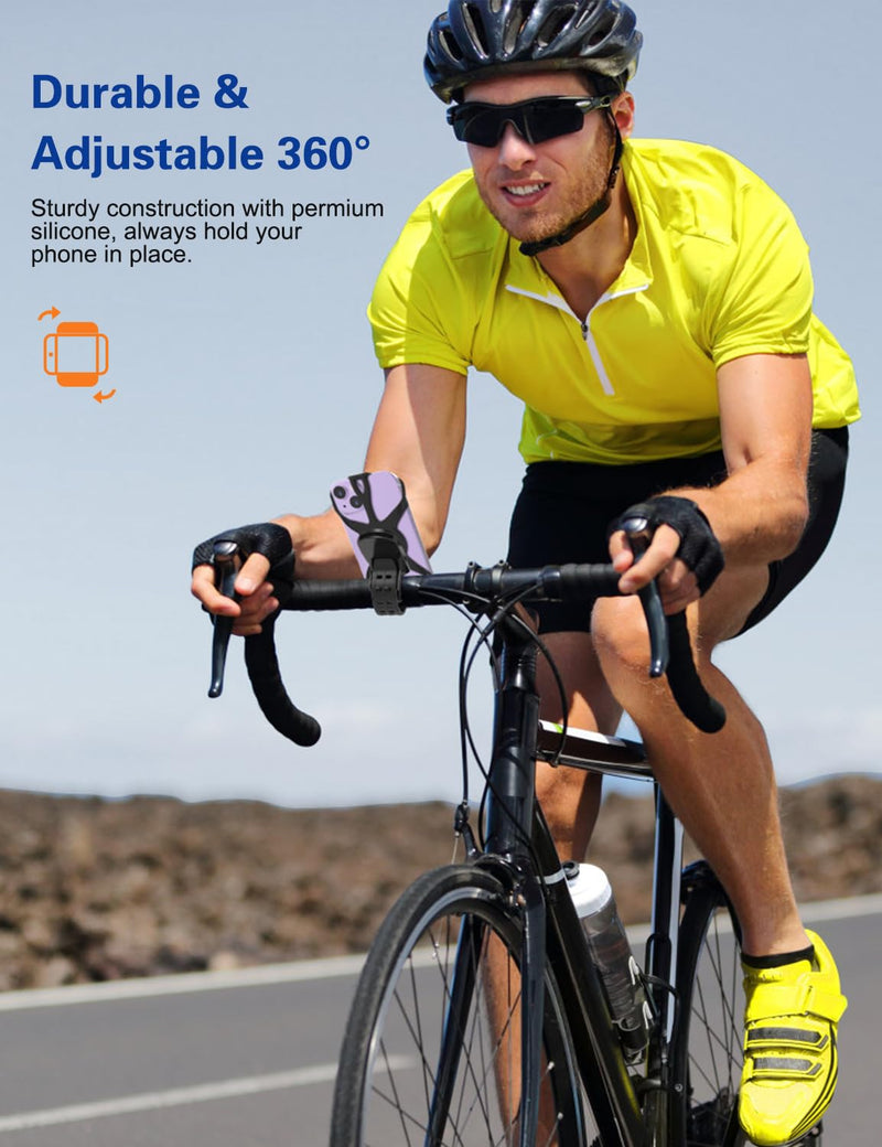Bike Phone Holder, Motorcycle Phone Mount Cell Phone Mount- 360° Rotatable, Silicone Bicycle Phone Mount for Motorcycle Bicycle Scooter, for 15 Pro Max / 14/13, S10 and More 4.7-6.8" Phone Black