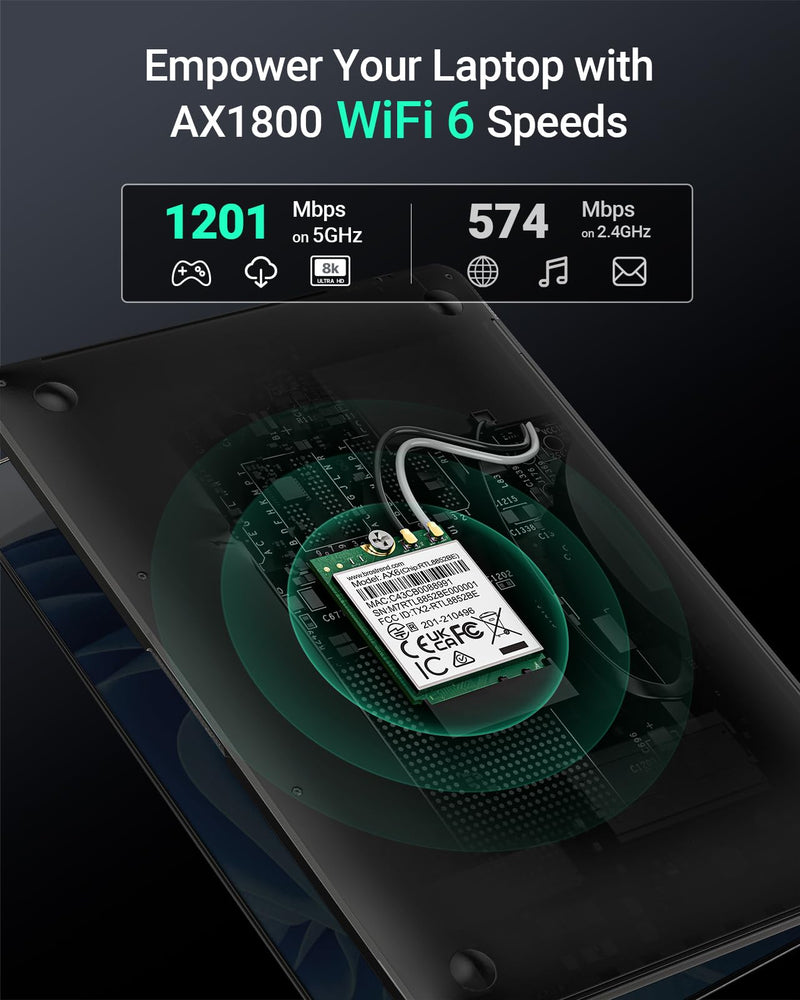 BrosTrend WiFi 6 Card for Laptop, Dual Band 1800Mbps M.2 Wireless With Bluetooth 5.2, WPA3 MU-MIMO Internal Computer Networking for Windows 10/11 (64bit), M.2/NGFF, Lifetime Protection