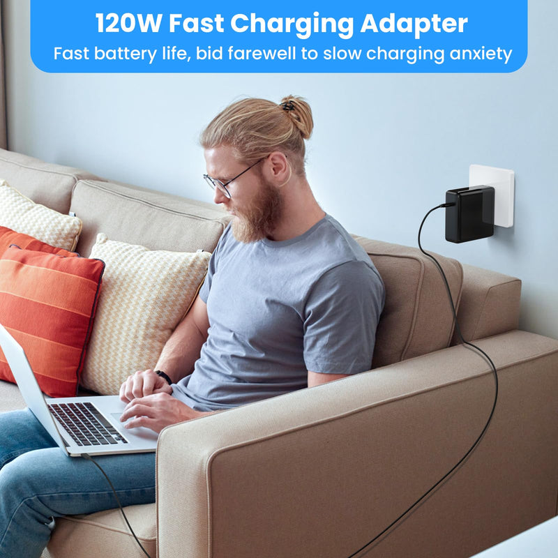 Mac Book Pro Charger - 120W USB C Charger Fast Charger, Compact Laptop Charger Adapter Compatible with USB C Port MacBook Pro/Air, iPad Pro, Samsung Galaxy and All USB-C Devices (Black) Black