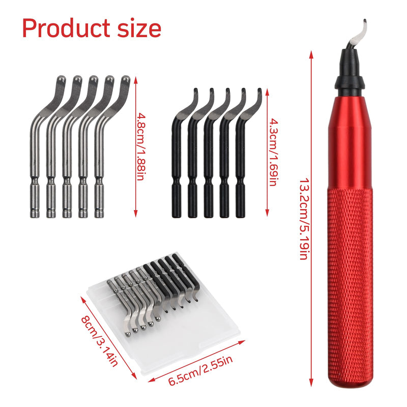 Deburring tool universal, metal handle hand deburring tool with 10 high-speed steel blades, hand deburring tool 360° rotating blade cutting tool for plastic metal 3D printer PVC